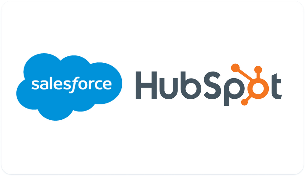 Logo featuring popular CRMs. Salesforce and Hubspot. Potential software integrations. 