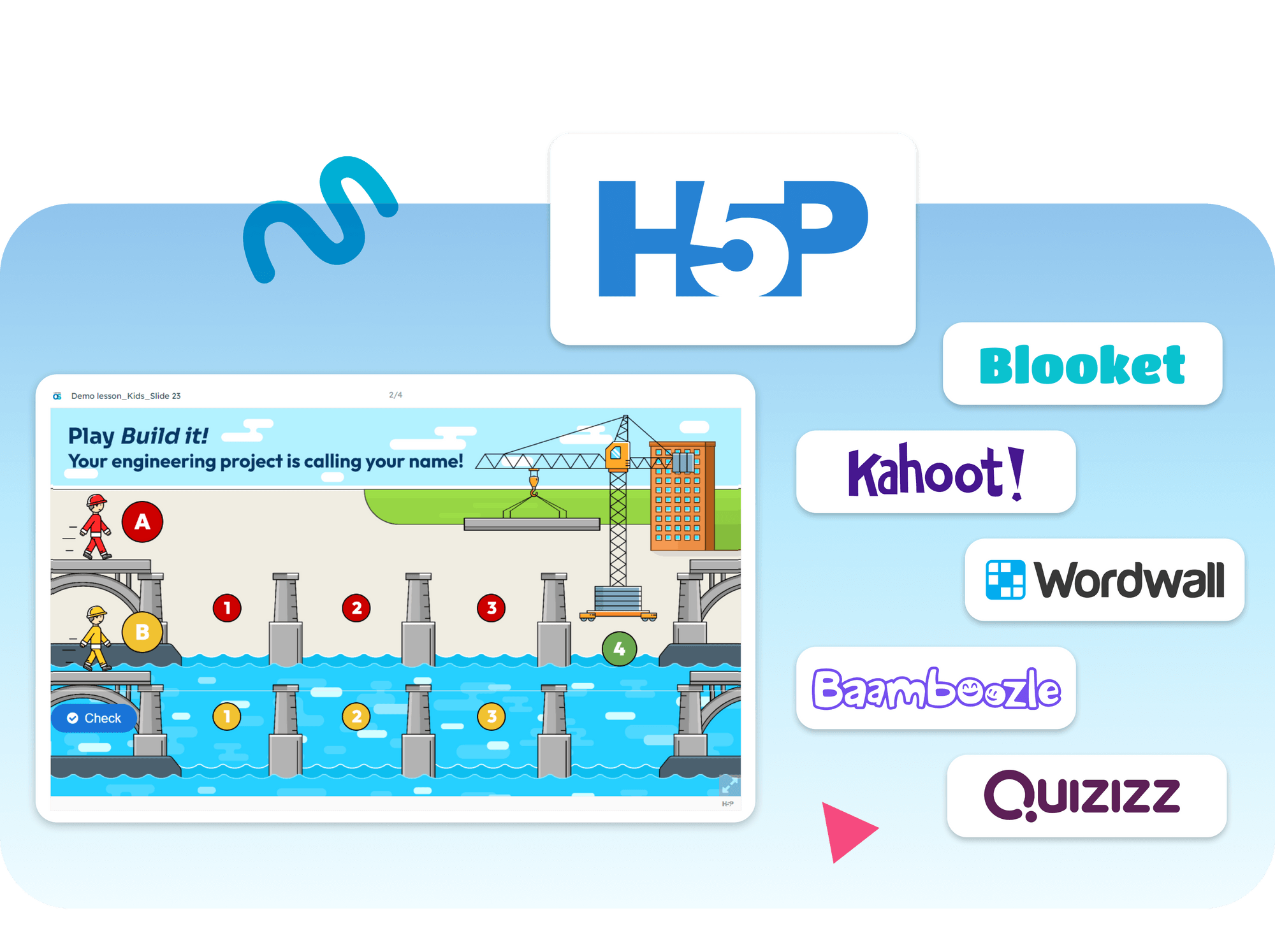 A fun interactive engineering game made on H5P. Other engaging content can be built on Blooket, Kahoot, Wordwall, Baamboozle, and Quizizz. 